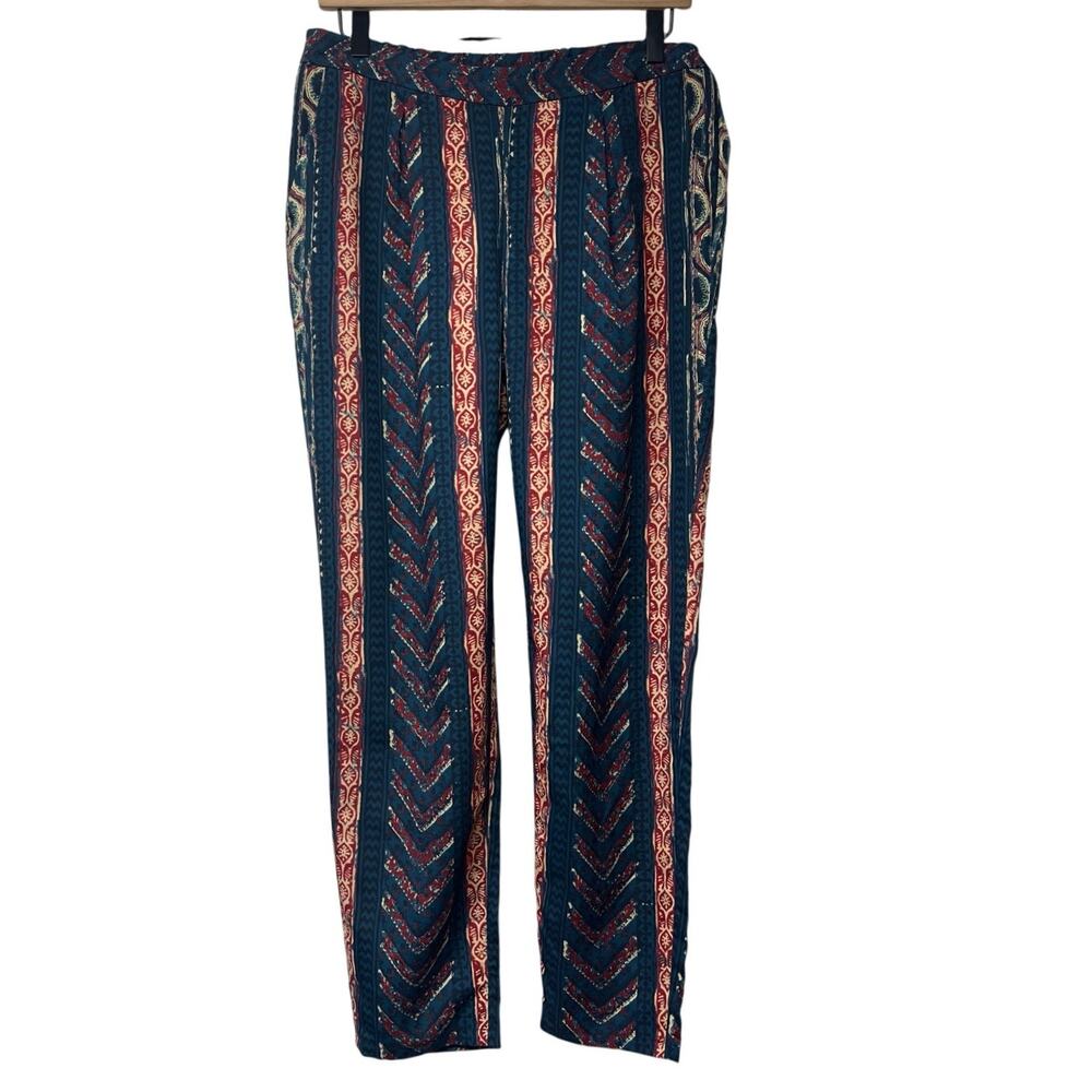 Lauren Ralph Lauren Size 4 Navy Geometric Tribal Print Pants Boho Festival Light